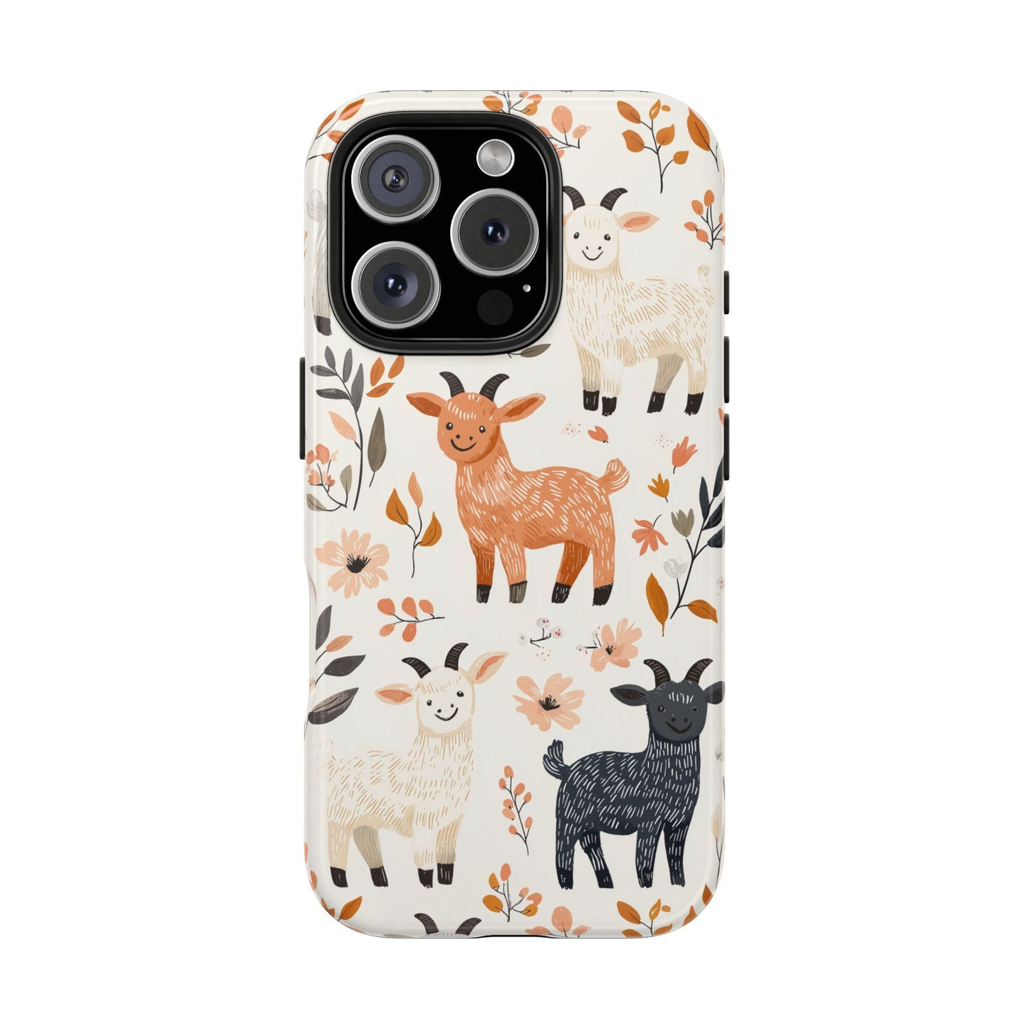 iPhone Case: Smiley Goats & Dried Flowers – Vintage Charm