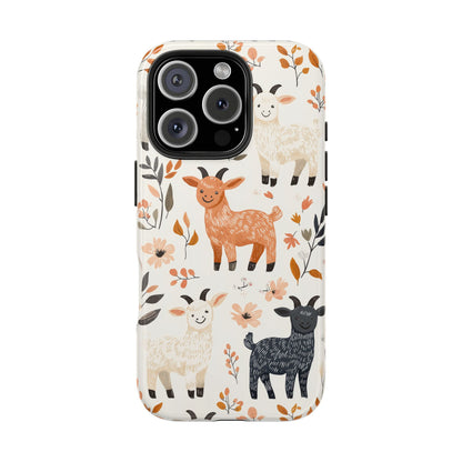 iPhone Case: Smiley Goats & Dried Flowers – Vintage Charm