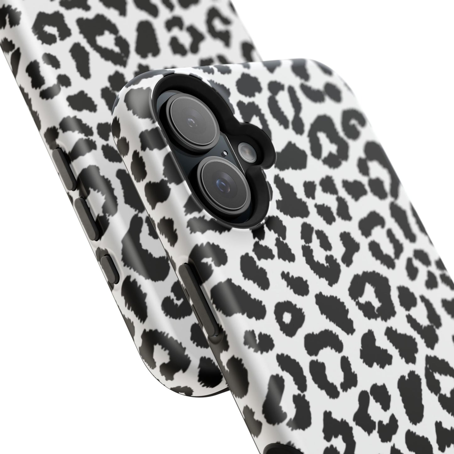 Monochrome Leopard Print Tough MagSafe iPhone Case – Classic Black and White Design with Dual-Layer Protection