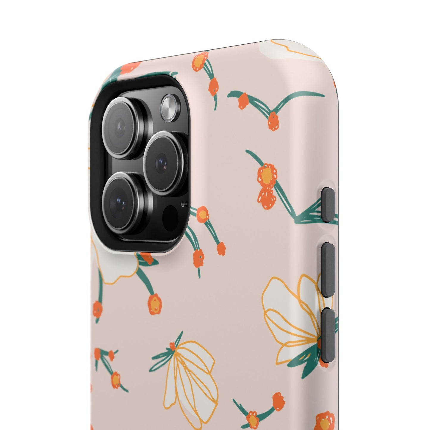 Elegant Magnolia Blossom Tough MagSafe iPhone Case – Soft Blush Background, Shock-Resistant Design