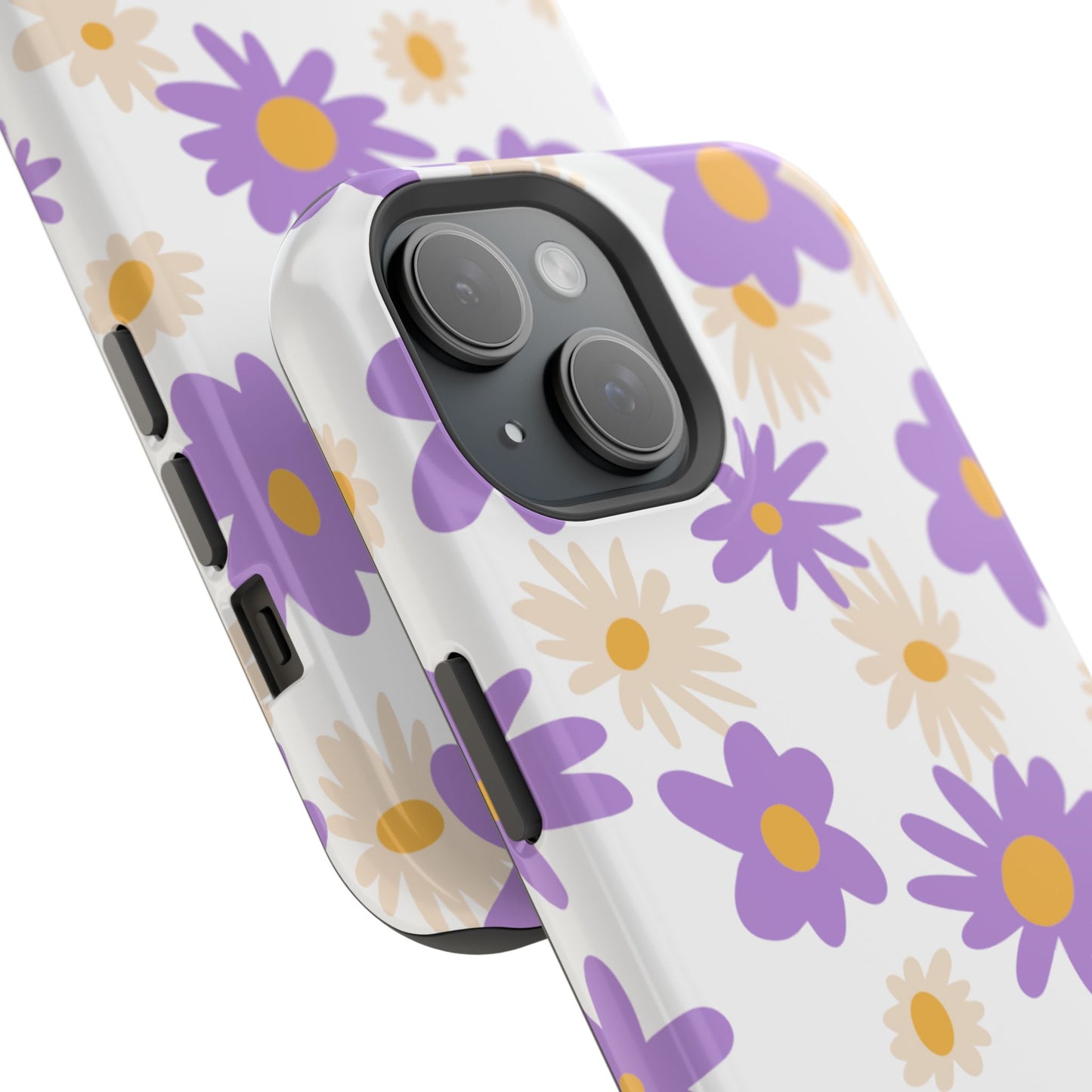 Retro Daisy Flower MagSafe iPhone Case – Pastel Purple & Cream Floral Design with Matte Finish