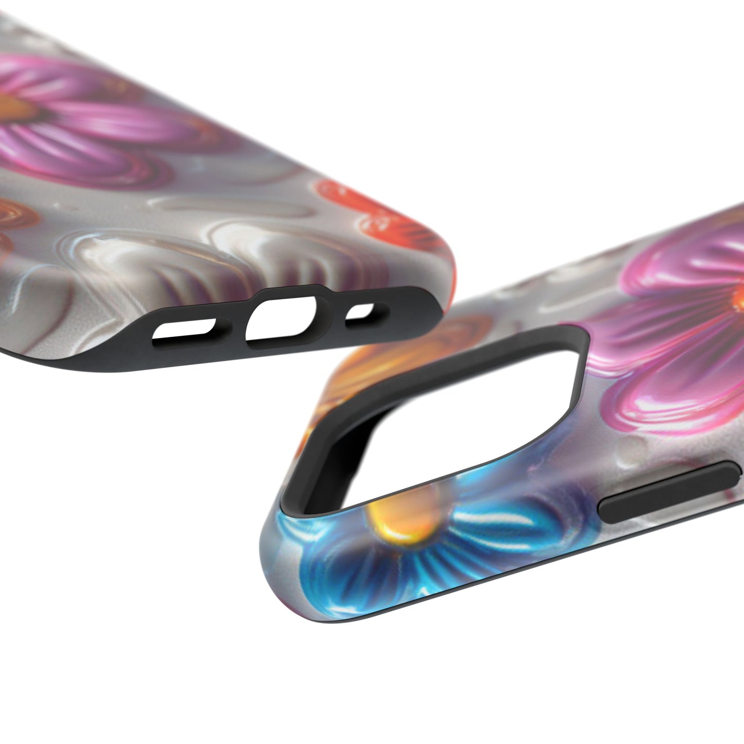 Glossy 3D Floral MagSafe iPhone Case – Colorful Flower Pattern, Durable Protection