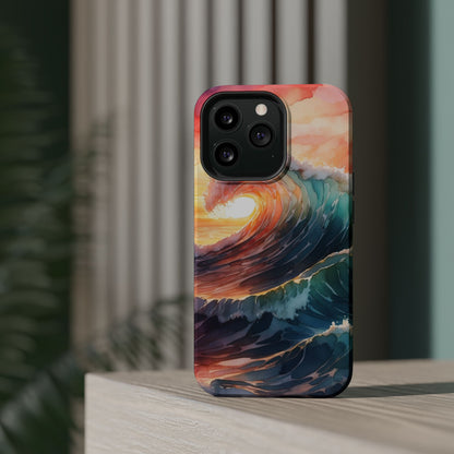 Ocean Sunrise Wave MagSafe iPhone Case – Vibrant Watercolor Wave Design