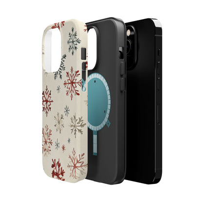 Vintage Red and Gray Snowflake Pattern – MagSafe iPhone Series Case