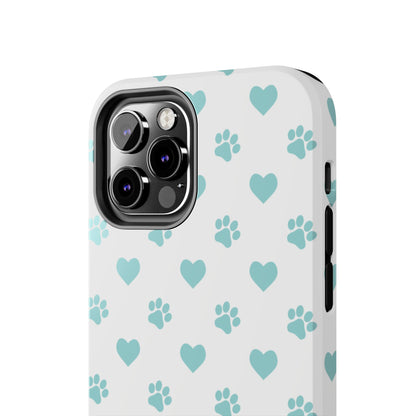 Mint Green Paw Print & Heart iPhone Case – Stylish Pet Lover’s Essential