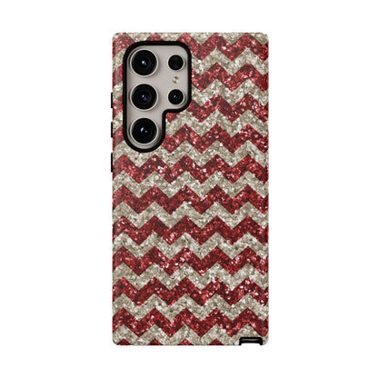 Sparkling Red & White Chevron – Glitter Illusion MagSafe iPhone Case