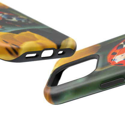 MagSafe iPhone Case: Vibrant Ladybug Amidst a Lush Yellow Flower Garden