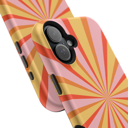 Bold Retro Sunburst MagSafe iPhone Case – Vibrant 70s-Inspired Rays in Orange, Pink, and Yellow