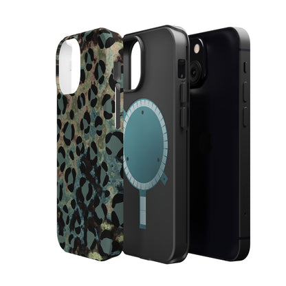 Moody Watercolor Leopard Print Tough MagSafe iPhone Case – Earthy Abstract Pattern with Dual-Layer Protection