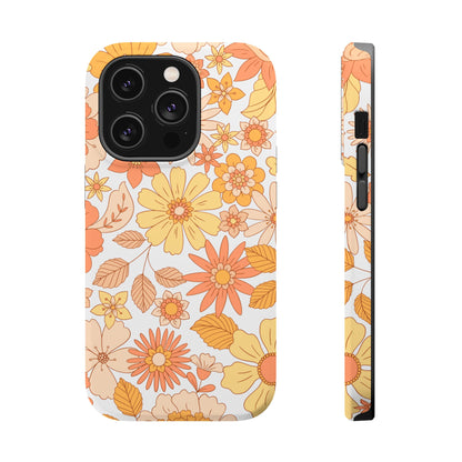 Vintage Floral Bloom MagSafe iPhone Case – Warm Orange & Yellow Retro Flower Design with Matte Finish