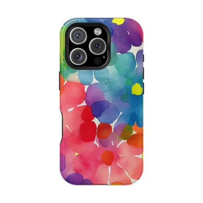 Rainbow Bloom Watercolor MagSafe iPhone Case – Slim Design, Glossy Finish