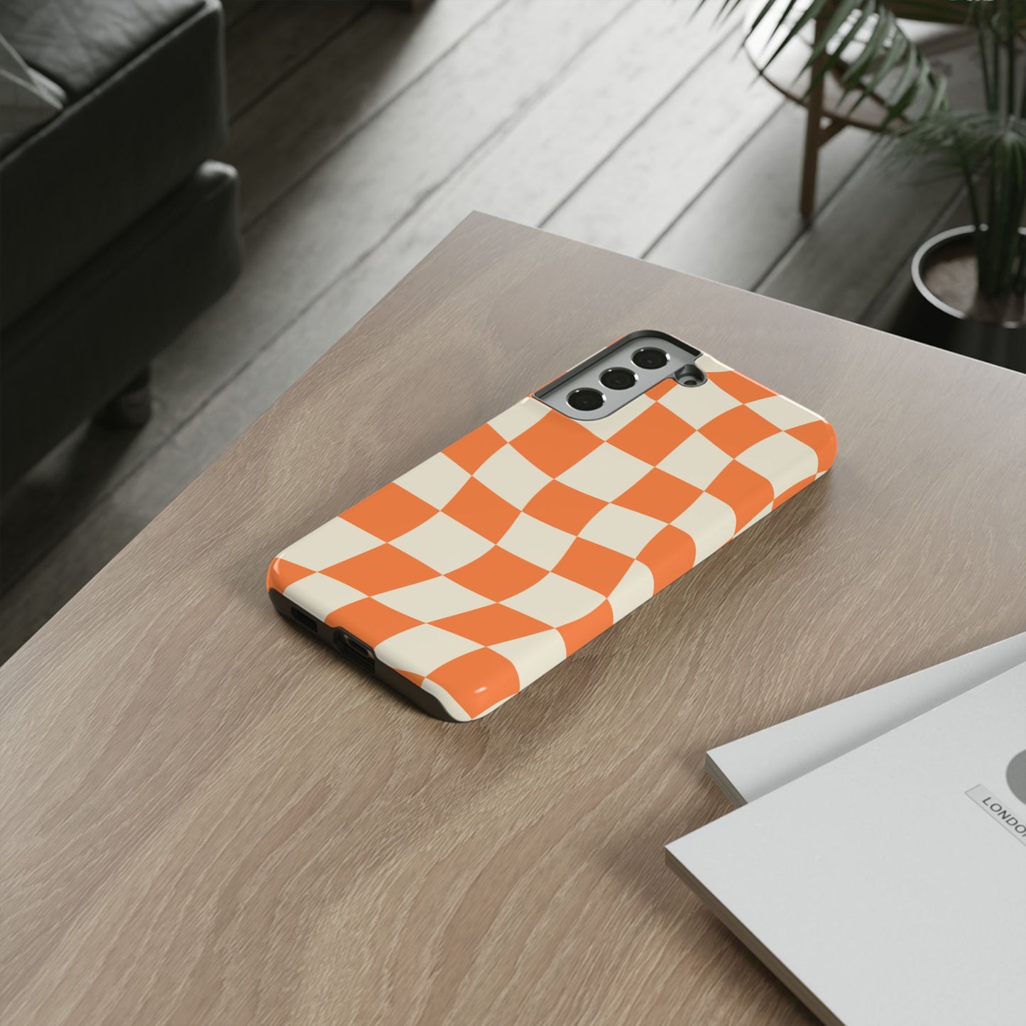 Wavy Retro Checkerboard Samsung Galaxy Case – Shockproof, Matte Finish, Dual-Layer Protection