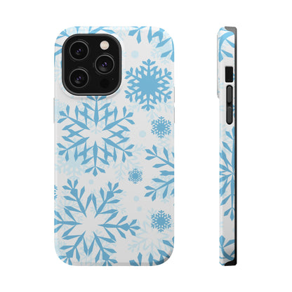 Frosty Blue Snowflakes MagSafe iPhone Case – Shockproof, Smooth Matte Finish, Dual-Layer Design