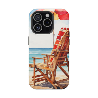 Beach Bliss MagSafe iPhone Series Case – Relaxing Seaside Chair and Umbrella Design