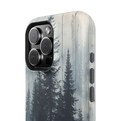 Rustic Pine Forest MagSafe iPhone Case - Blue Toned Woodland Design