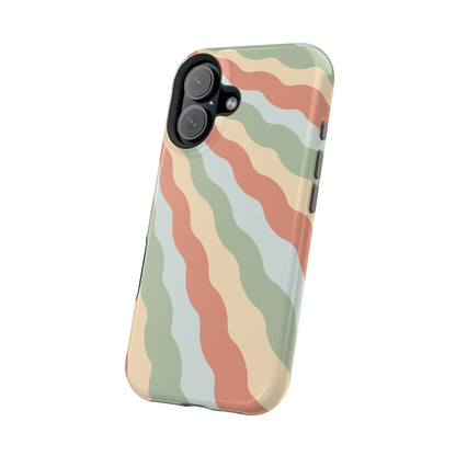 Earthy Retro Waves MagSafe iPhone Case – 70s-Inspired Wavy Stripes in Soft Green, Cream, and Rust