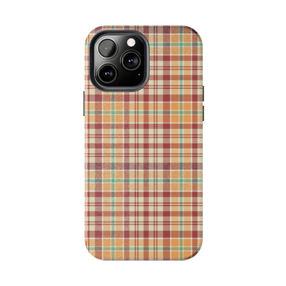 Retro Chic Plaid iPhone Case in Red, Orange, Green & Cream – Classic Vintage Style