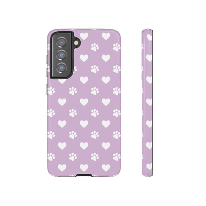 Purple Hearts & Paw Prints - Cute Pet Lover Phone Case