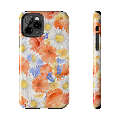 Watercolor Wildflower Pattern iPhone Case – Durable Matte Finish with Daisy, Poppy & Cornflower Design