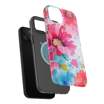 Vibrant Watercolor Red & Pink Floral - MagSafe iPhone Case