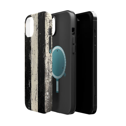 Vintage Vertical Stripe MagSafe iPhone Case - Black & White Grunge Design