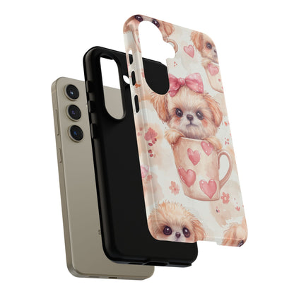 Adorable Puppy in Teacup Samsung Galaxy Case – Tough, Dual-Layer Protection with Cute Pink Bow Design