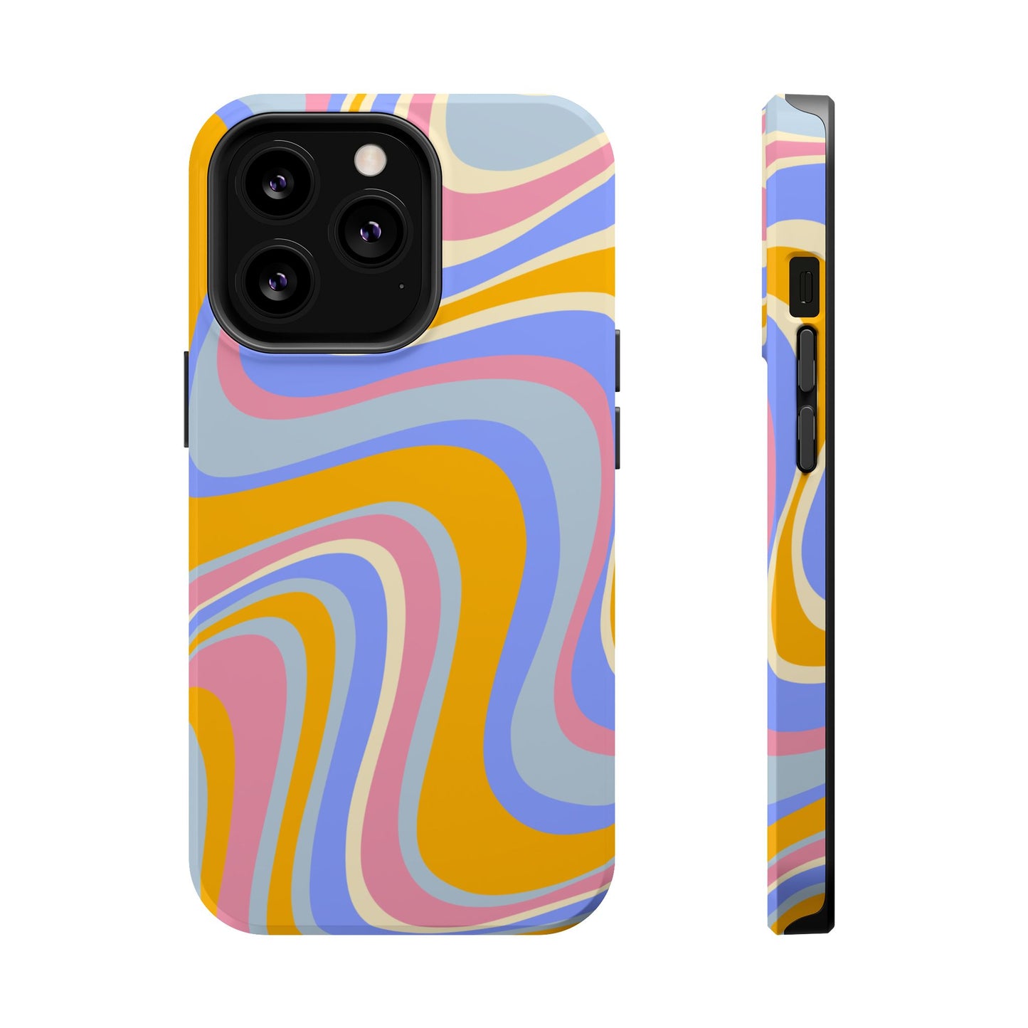 Groovy Pastel Waves MagSafe iPhone Case – 70s-Inspired Design with Dual-Layer Protection
