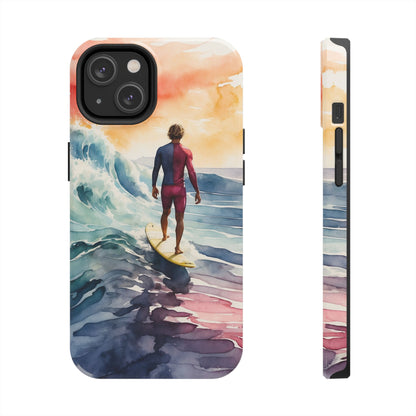 Surfer’s Sunset Wave iPhone Case – Vibrant Watercolor Design