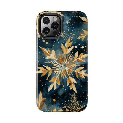 Gold Floral Snowflakes on Midnight Blue - iPhone Series Case