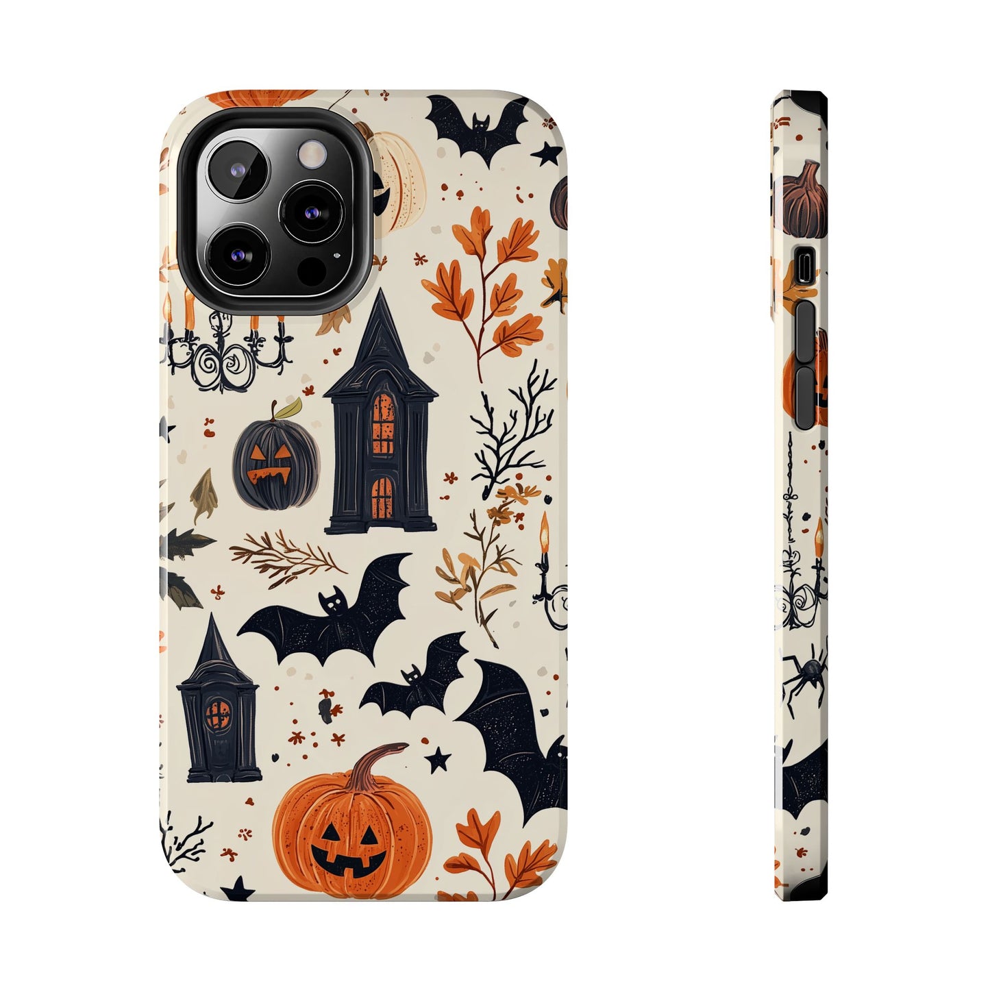 Haunted Halloween iPhone Case – Haunted House, Bats, and Pumpkins Design