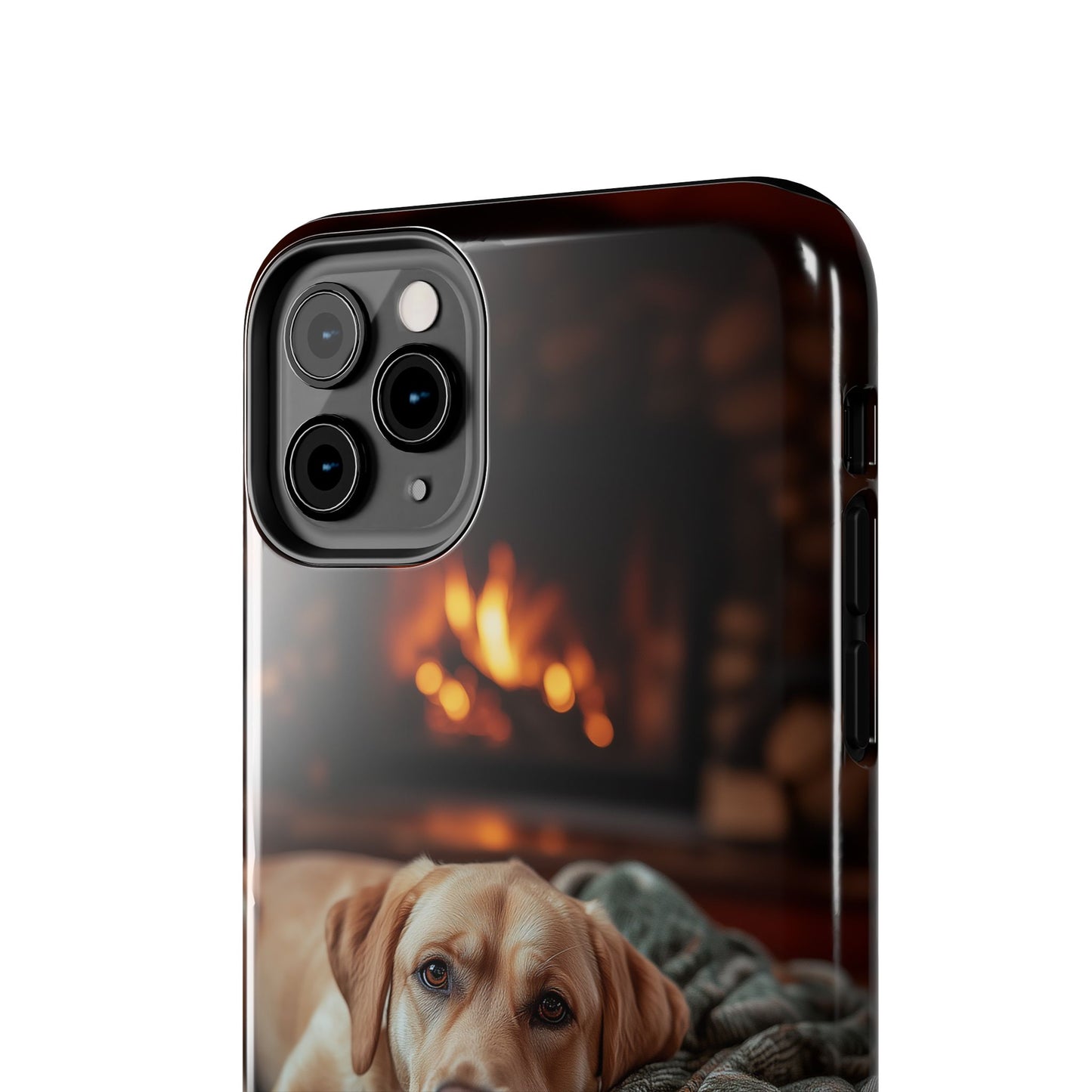 Cozy Labrador by Fireplace iPhone Case – Rustic Cabin Protective Cover