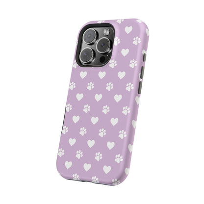 Purple Hearts & Paw Prints - Cute Pet Lover MagSafe iPhone Case