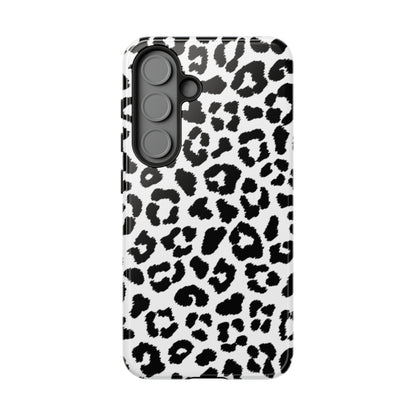 Monochrome Leopard Print Tough Samsung Galaxy Case – Classic Black and White Design with Dual-Layer Protection