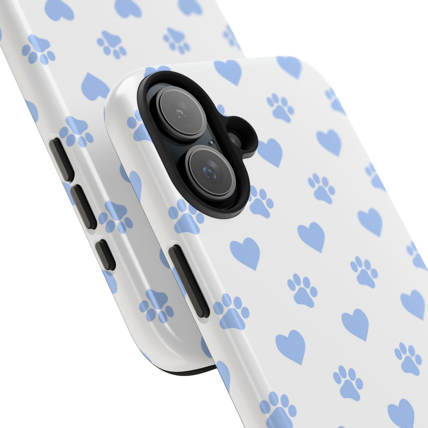 iPhone Case - Blue Paw Print & Heart Design