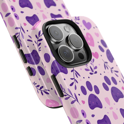 Pastel Paw Print iPhone Case - Cute Pet-Themed Floral Protective Cover