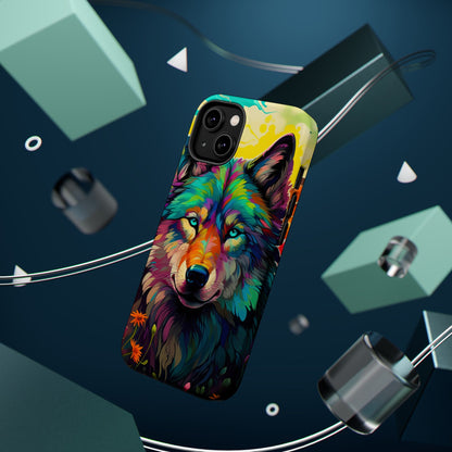 Rainbow Wolf in Bloom – MagSafe iPhone Case with Nature-Inspired Design