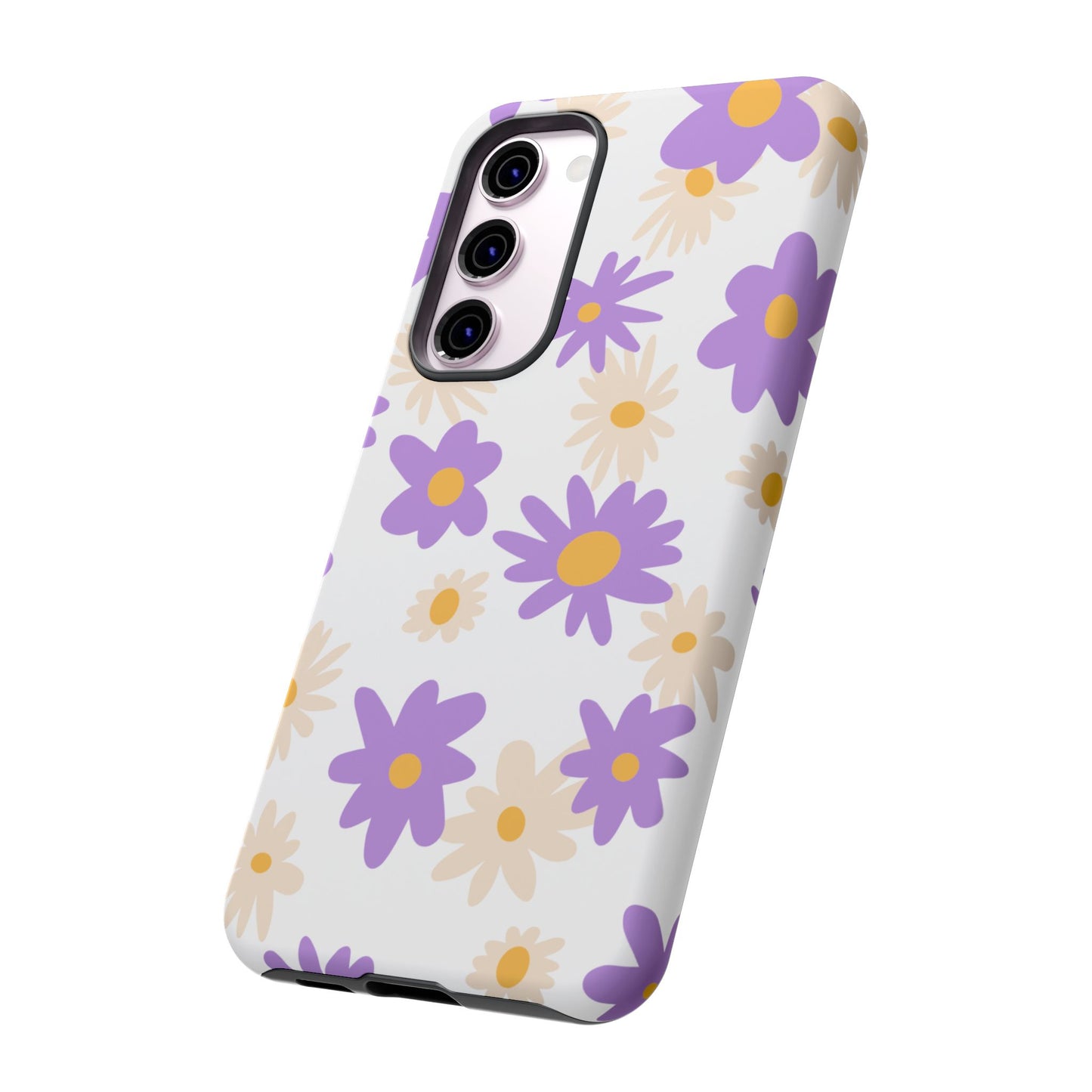 Retro Daisy Flower Samsung Galaxy Case – Pastel Purple & Cream Floral Design with Matte Finish