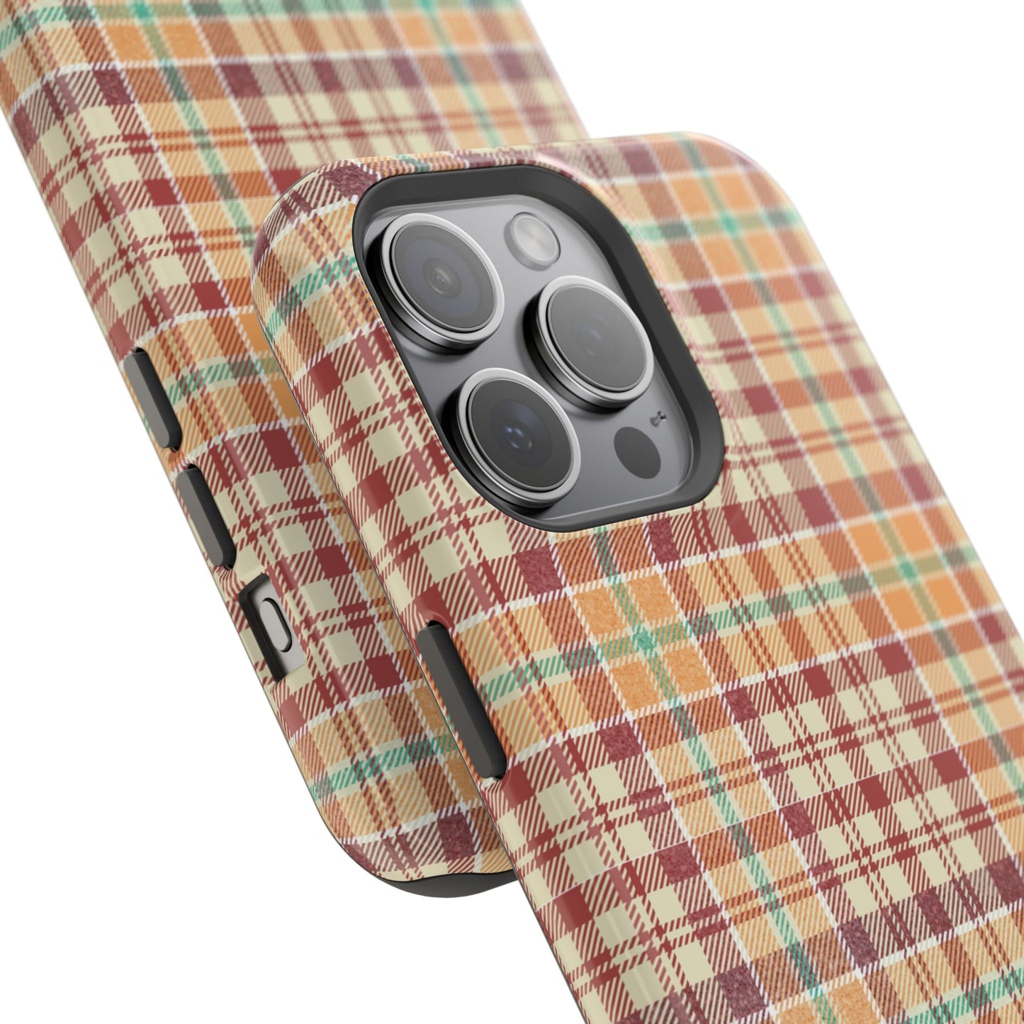 Retro Chic Plaid MagSafe iPhone Case in Red, Orange, Green & Cream – Vintage Design Meets Modern Tech