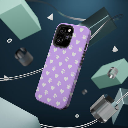 Lilac Paw Prints & Hearts – MagSafe iPhone Case