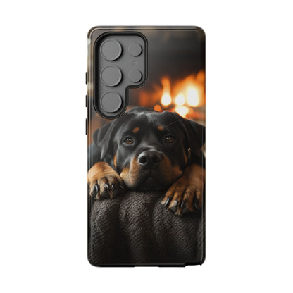 Cozy Rottweiler by the Fireplace Samsung Galaxy Case – Warm Rustic Design