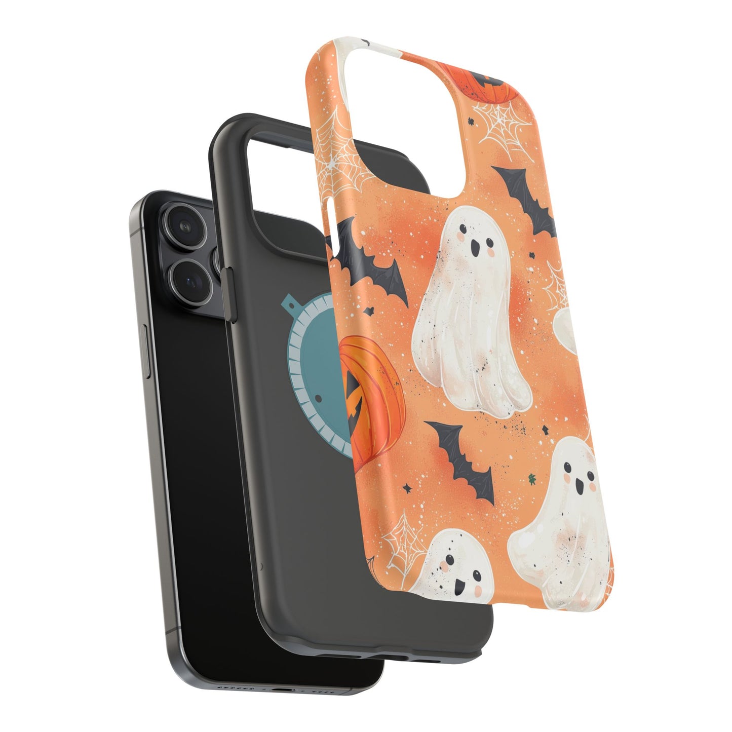 Spooky Cute Ghost MagSafe iPhone Case – Halloween Ghosts, Pumpkins, Bats & Cobwebs Design