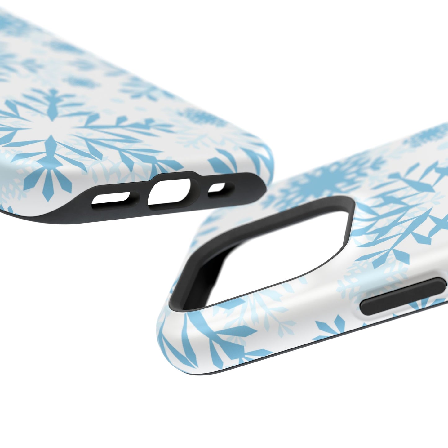 Frosty Blue Snowflakes MagSafe iPhone Case – Shockproof, Smooth Matte Finish, Dual-Layer Design