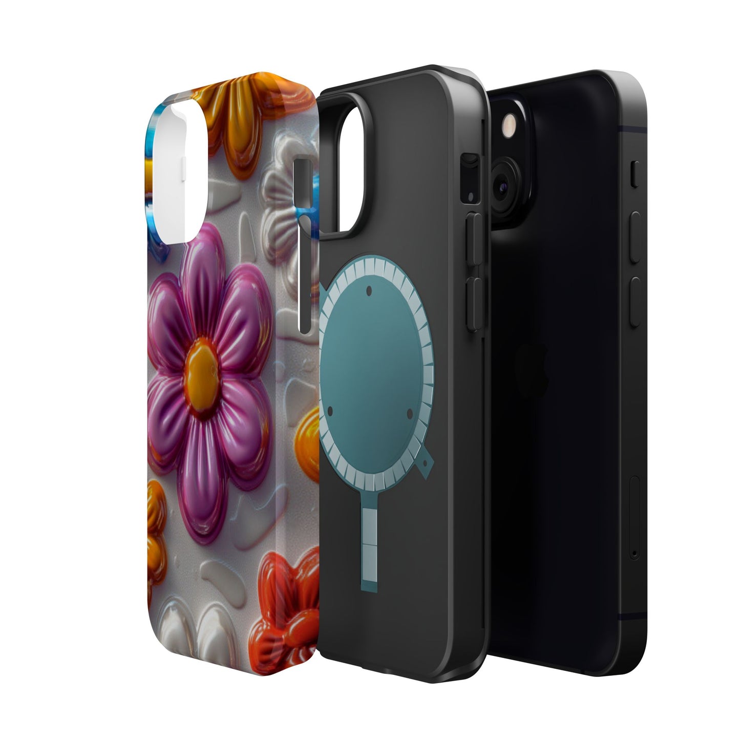 Glossy 3D Floral MagSafe iPhone Case – Colorful Flower Pattern, Durable Protection