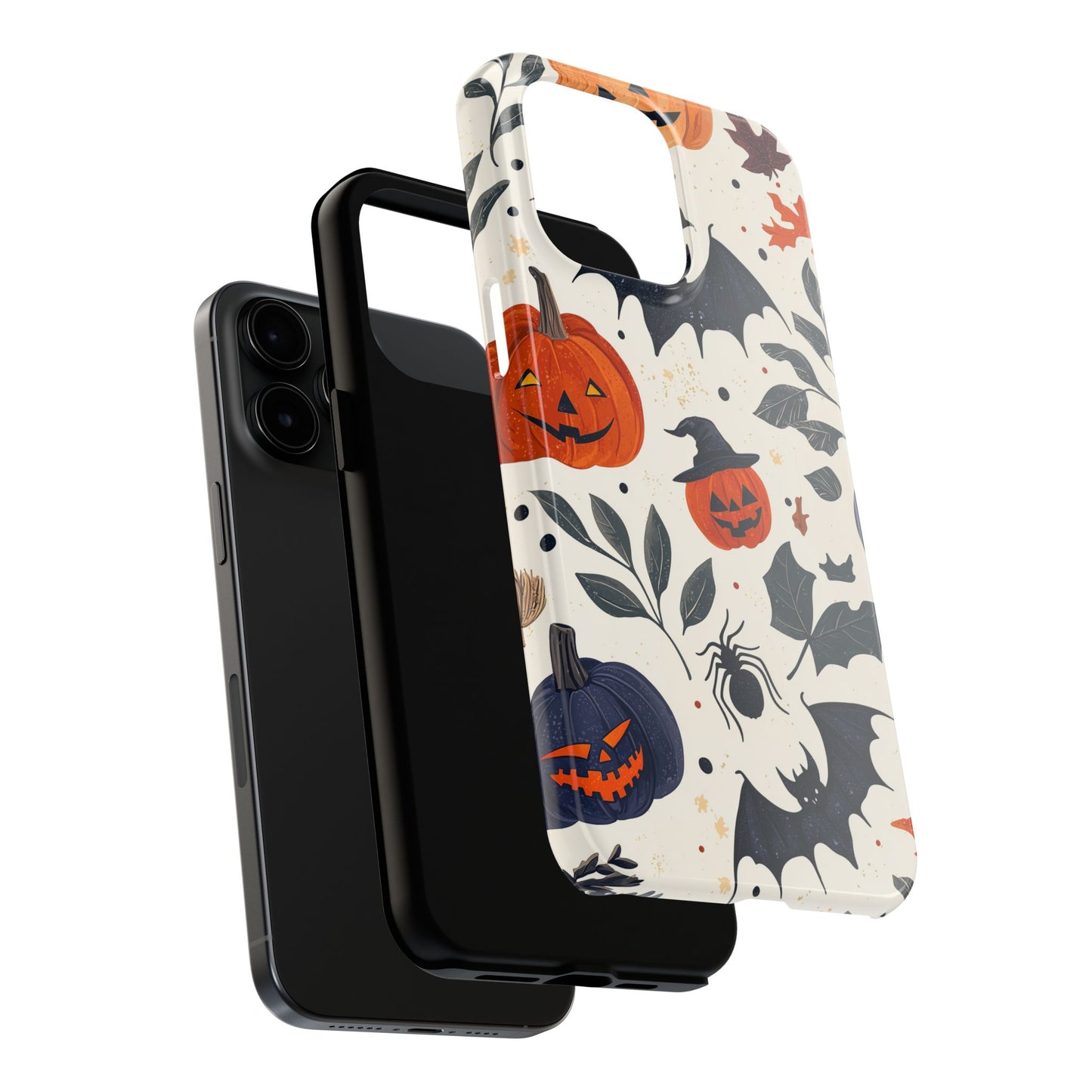 Spooky Halloween iPhone Case – Pumpkins, Bats, and Spider Design