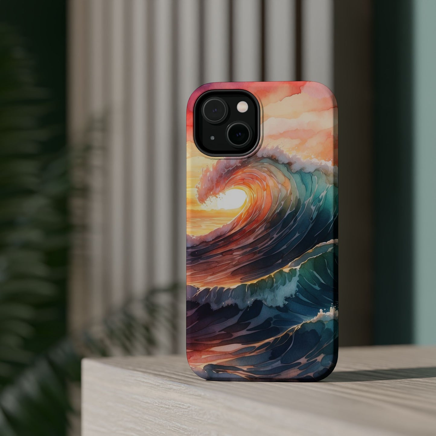 Ocean Sunrise Wave MagSafe iPhone Case – Vibrant Watercolor Wave Design