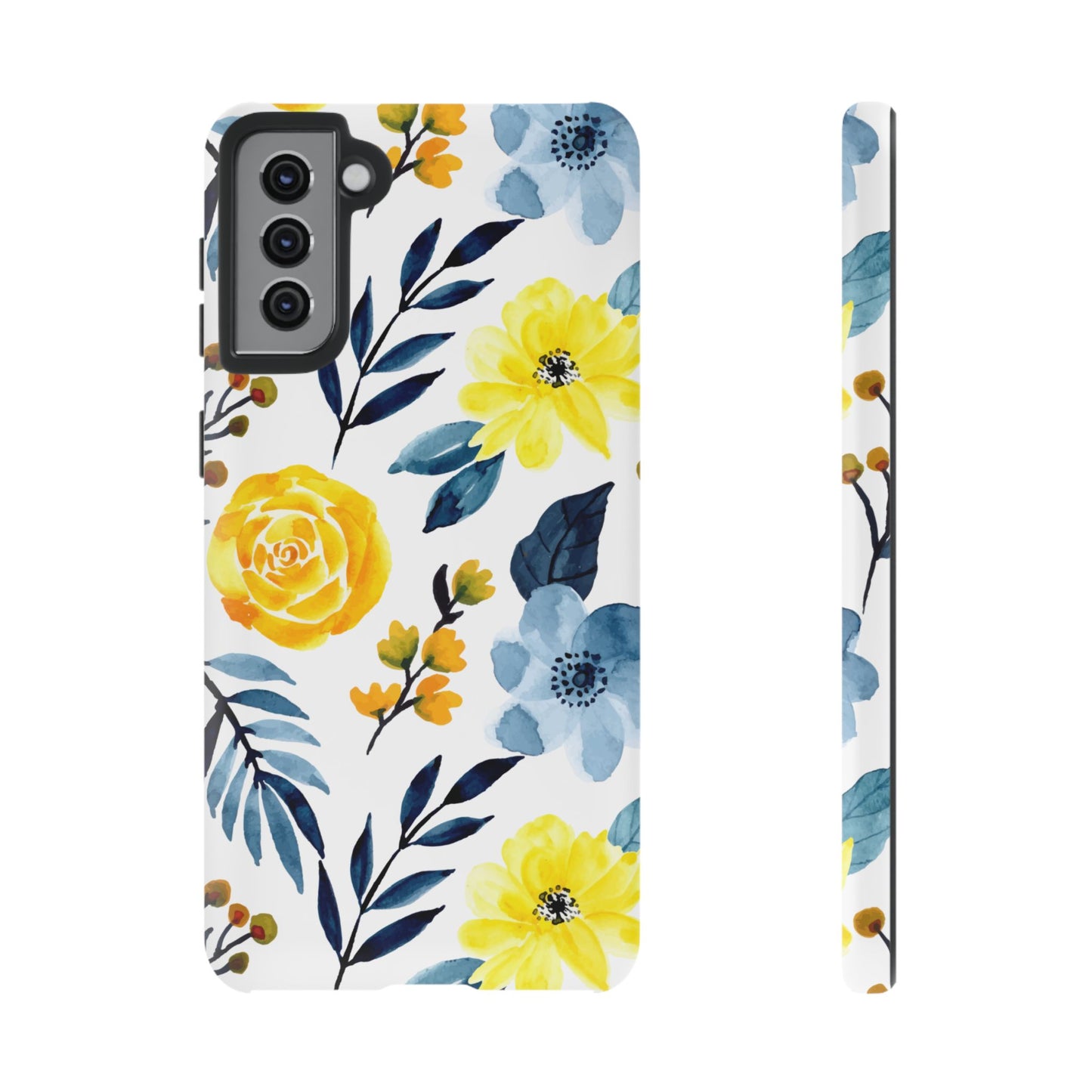 Golden Yellow & Sky Blue Floral – Watercolor Botanical Samsung Galaxy Case