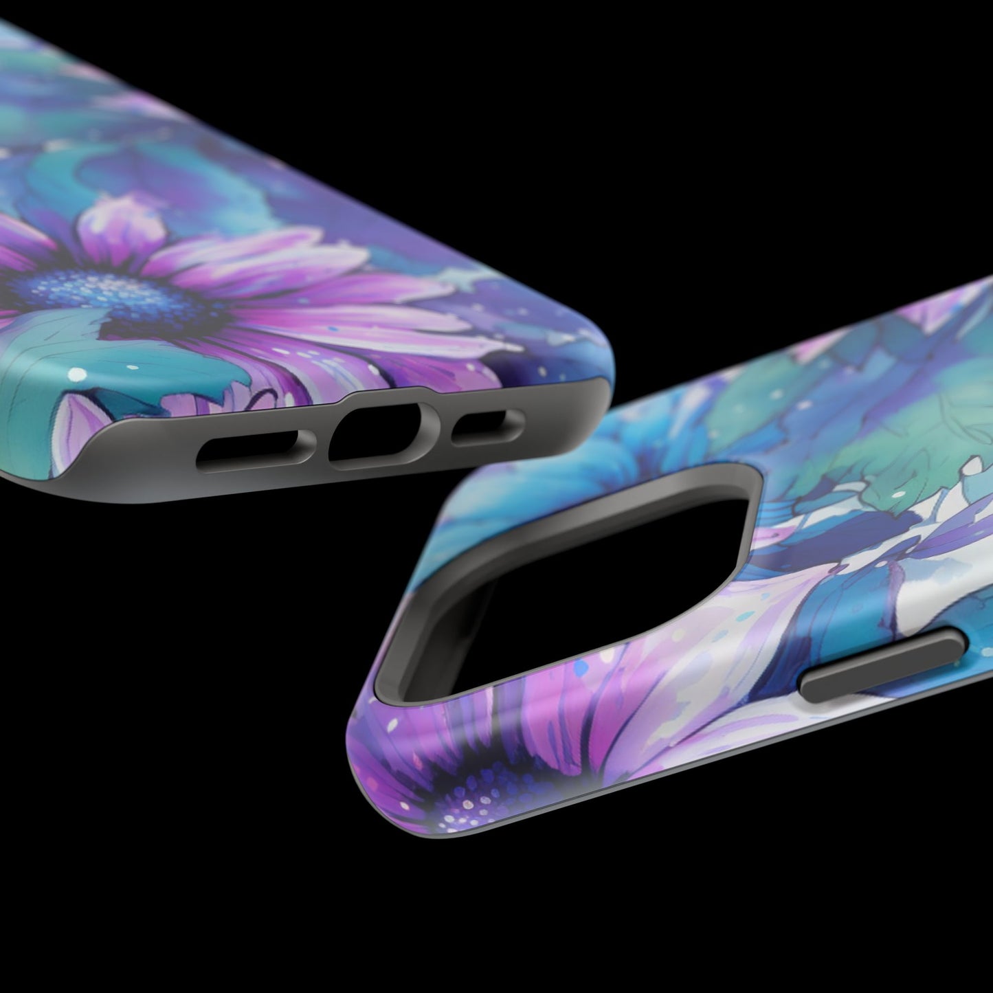 Purple & Teal Watercolor Floral MagSafe iPhone Case - Artistic Flower Design