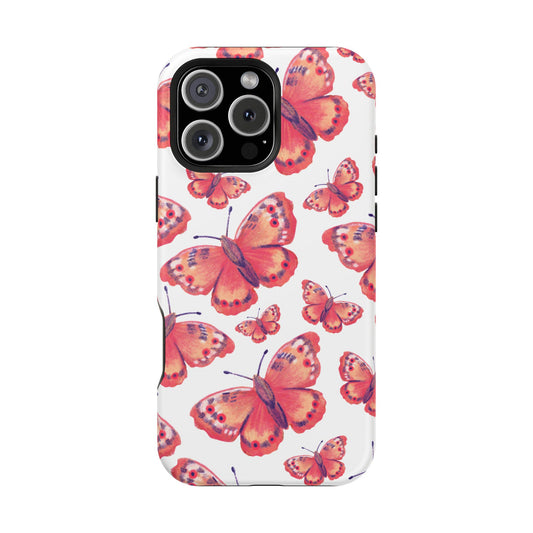 Coral Butterfly MagSafe iPhone Case – Slim, Protective Design with Bold Watercolor Print