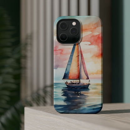 Sailboat Sunset MagSafe iPhone Case – Vibrant Watercolor Design