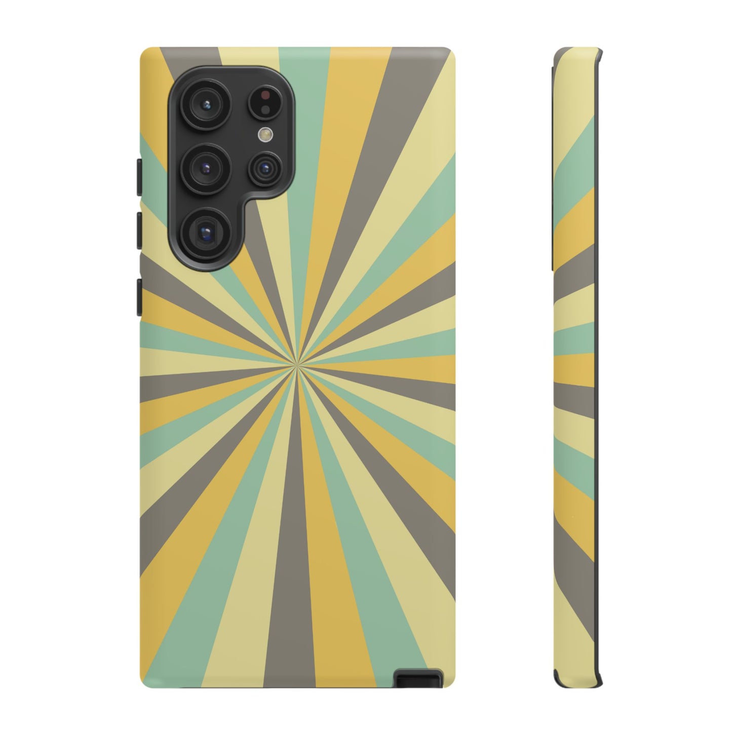 Vintage Sunburst Rays Samsung Galaxy Case – Bold 70s-Inspired Burst in Yellow, Mint, and Gray